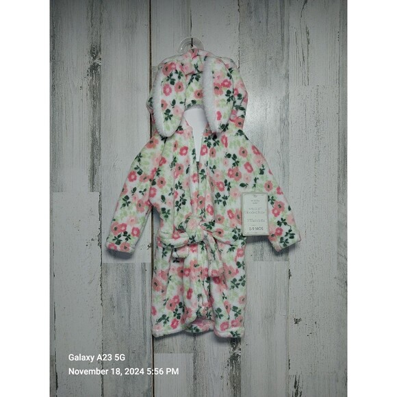 Modern Baby Pink Floral Bunny Ears Robe Size 0 To 9 Months - Picture 1 of 4